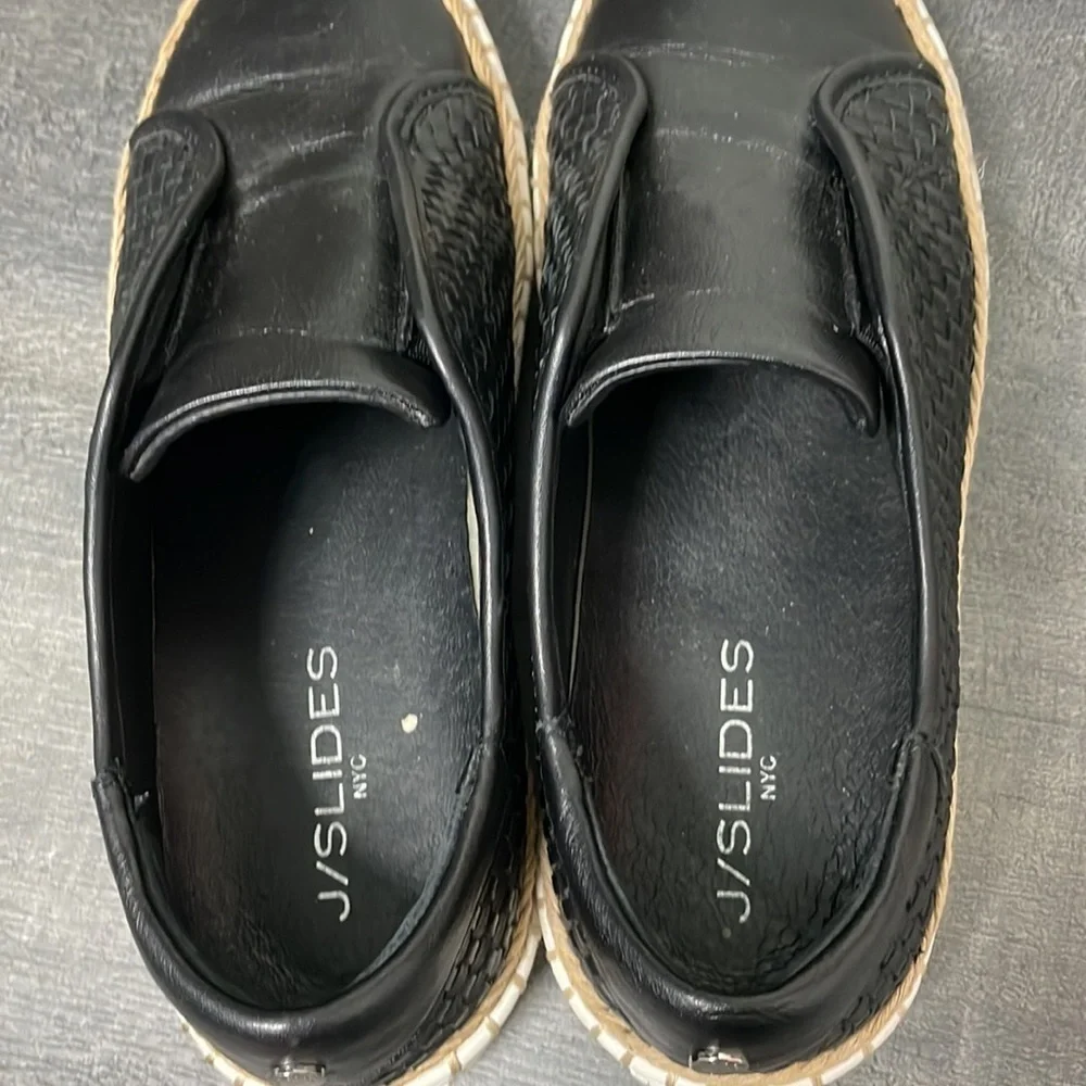 J/Slides Kayla Black Woven Leather Espadrille Sneakers size 6.5
